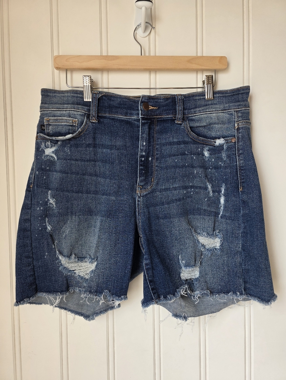 Judy Blue Mid Rise Beach Splash Cut Off Distressed Denim Shorts Womens 1XL